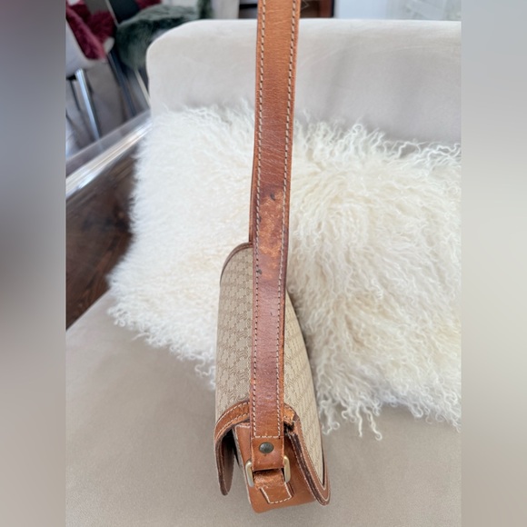 Celine Brown & Beige macadam Leather Trim Crossbody Bag - Picture 9 of 15